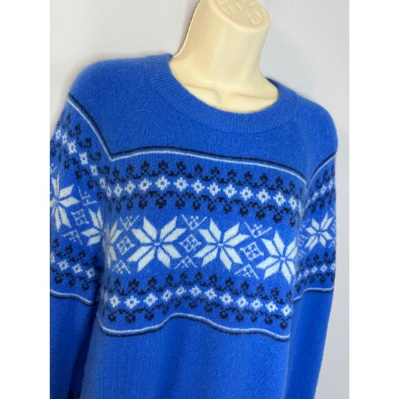 J. Crew Fair Isle Crewneck Sweater Supersoft Yarn Blue Wool Blend Women's L - Picture 3 of 12